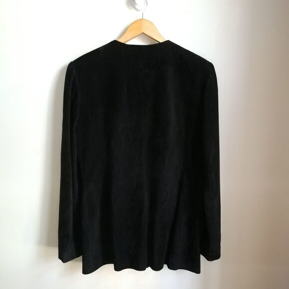 Vintage 80s Black Suede Leather Blazer & Knee Length Skirt 2 Piece Skirt Suit M - Picture 16 of 16